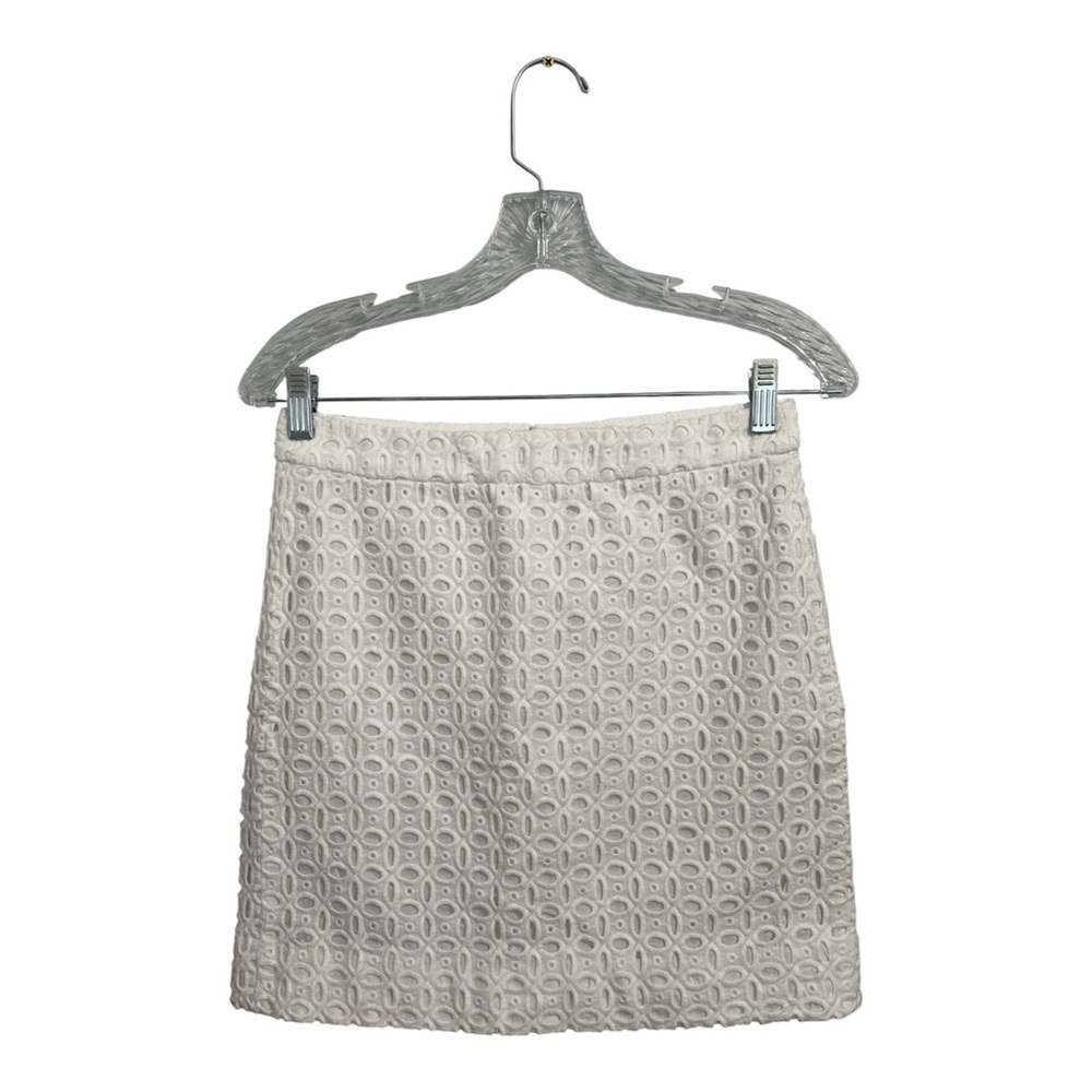J.Crew Skirt Women’s 2 White Eyelet Cut Out Pencil Straight Zip Cotton 45712